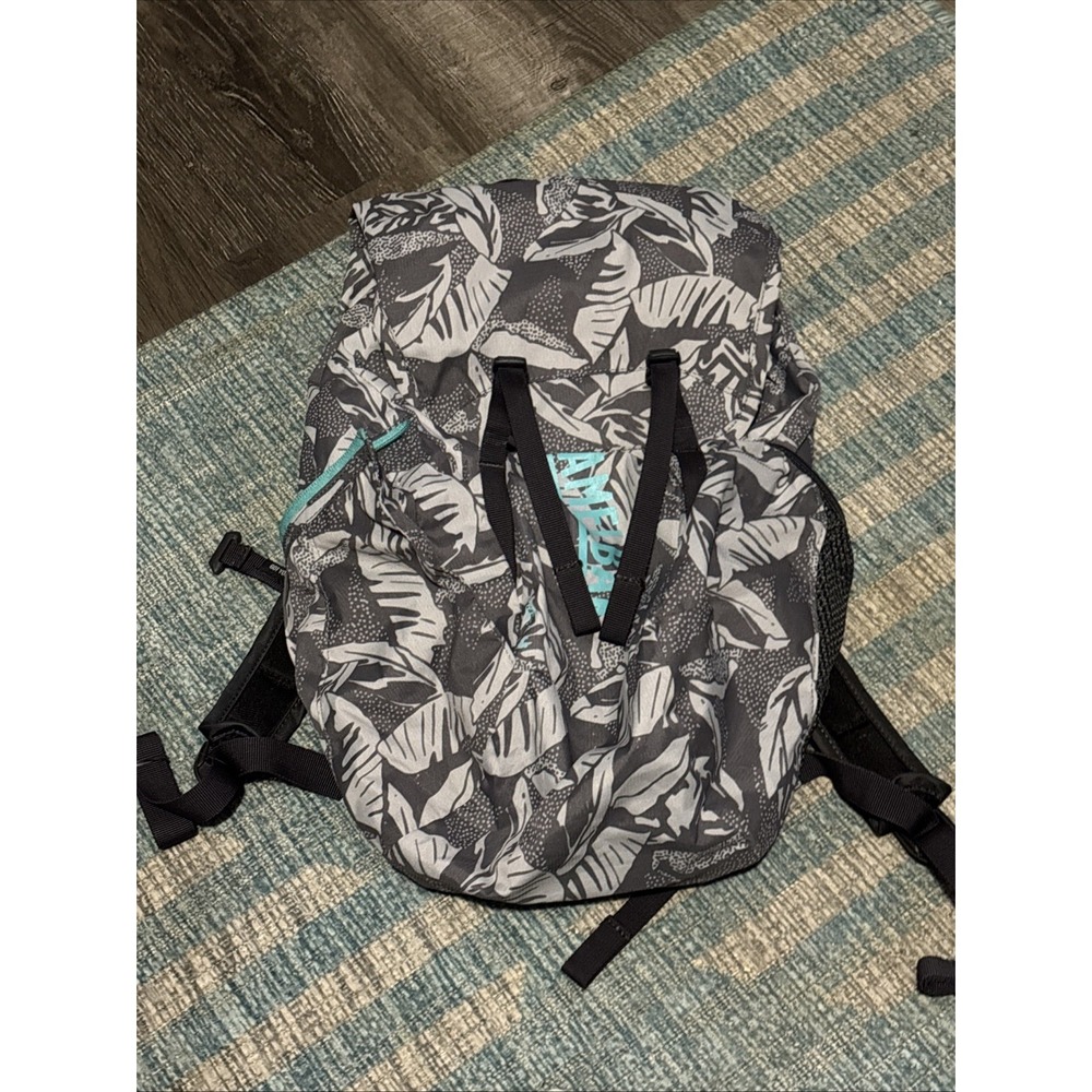 CamelBak Floral Drawstring Backpack Gray Teal Hiking Hydration Pack 16in Rare